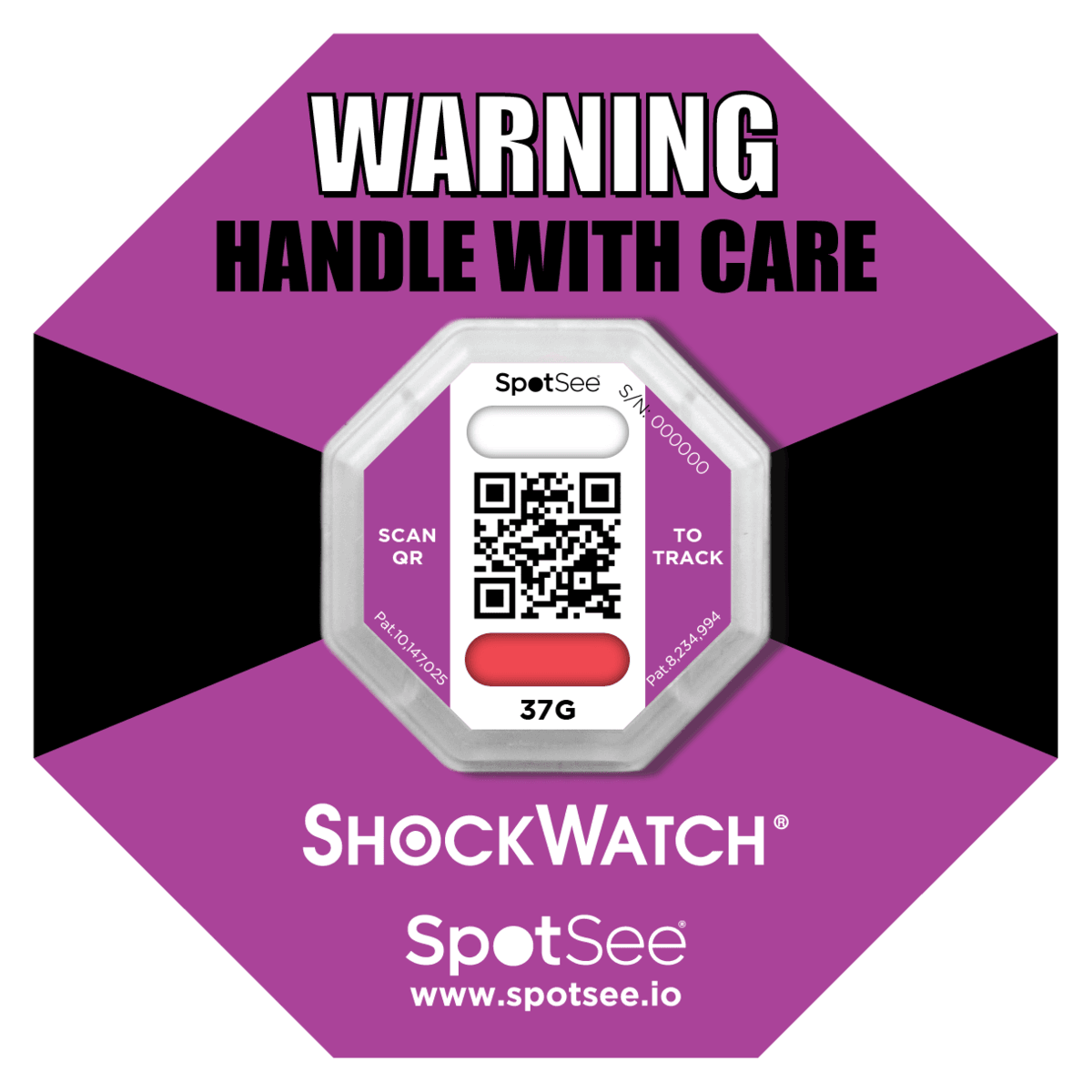 ShockWatch 2 QR - 37G (Roxo) — indicador de choque com código QR
